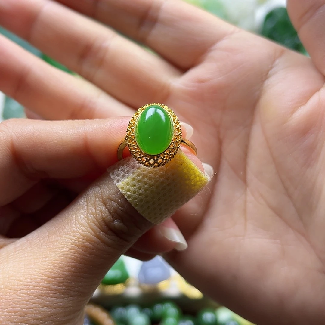 和田玉戒指银S925镶嵌遇*你