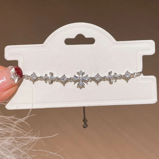 铜合金手链 锆石 雪花 十字架 手链中古vintage 复古时尚气质