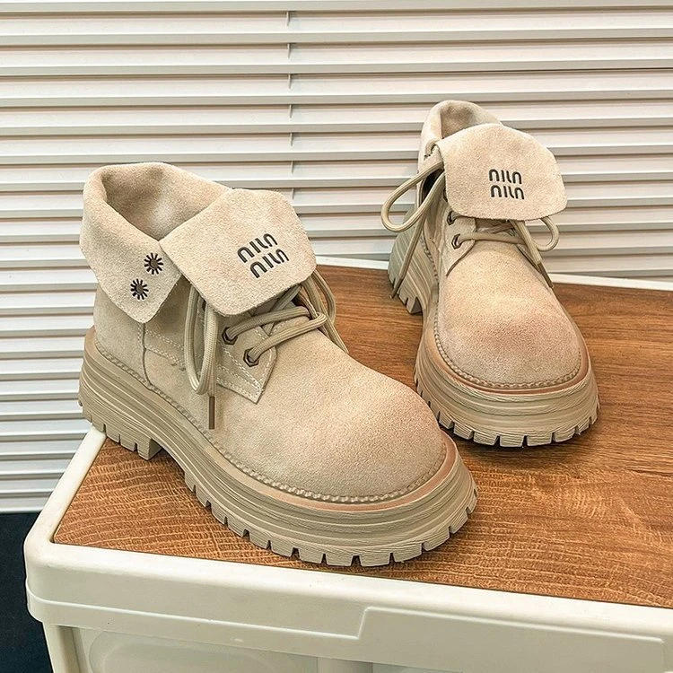 马丁靴厚底加绒短靴英伦风秋冬冬季女鞋时尚百搭复古大黄靴女孩小