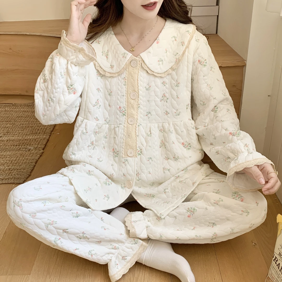 【秋冬-空气棉】月子服厚款纯棉产后哺乳10-3月份孕妇睡衣家居套装
