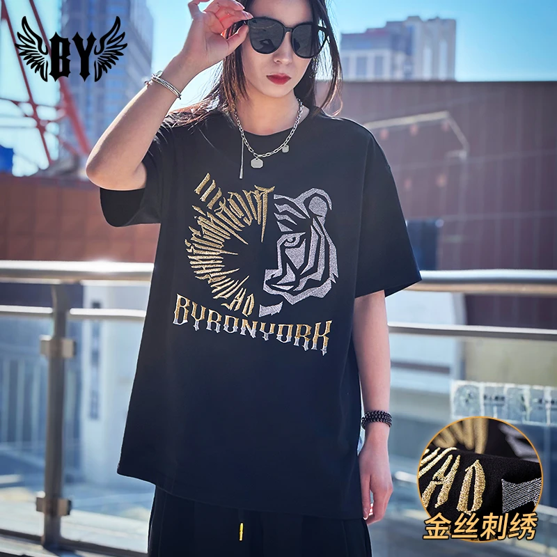 BY【金丝刺绣】闪耀插色虎头潮牌短袖T恤/男女同款纯棉新款夏季半袖
