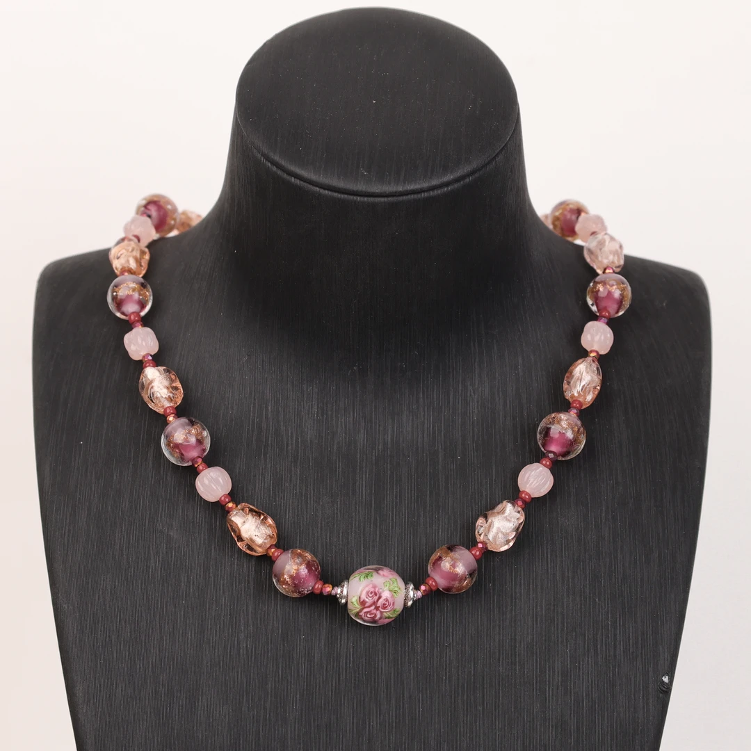 合金项链 玉楼东合金项链 LZ2597 金红料糖果粉色扭扭南瓜珠红色