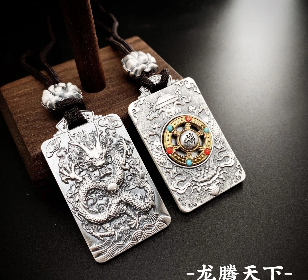 吊坠足银 足银999生肖龙吊坠男貔貅龙腾天下时来运转龙吊坠