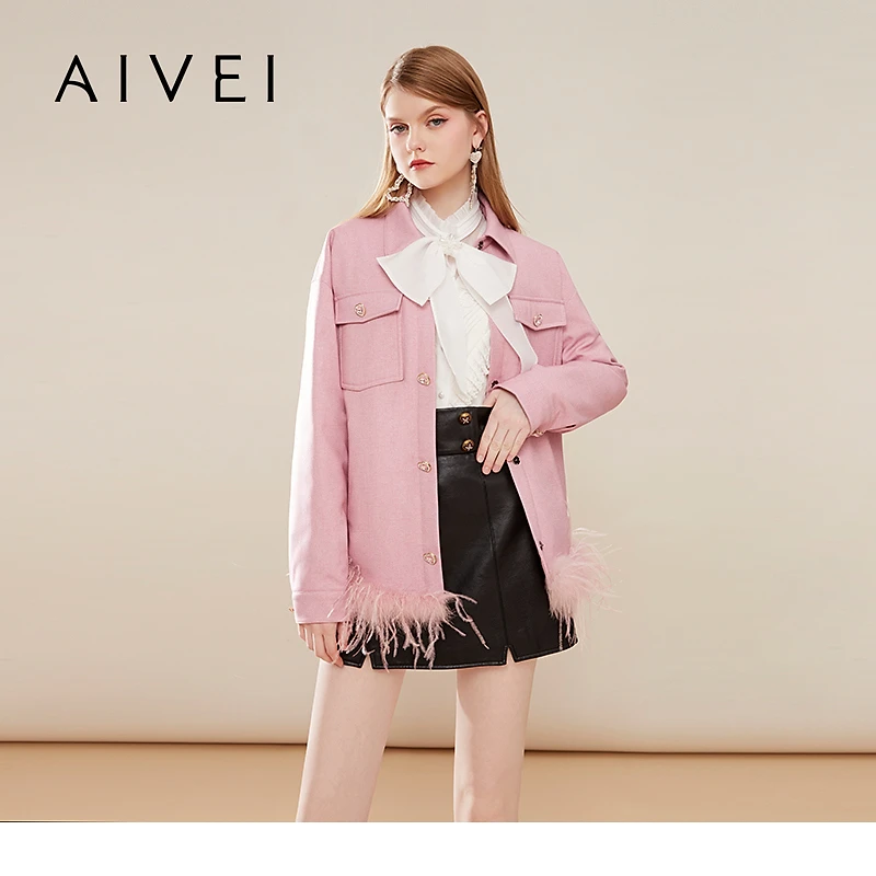 【媛媛女王专享】AIVEI秋冬季甜美系温柔粉中长款羽绒服Q0660211