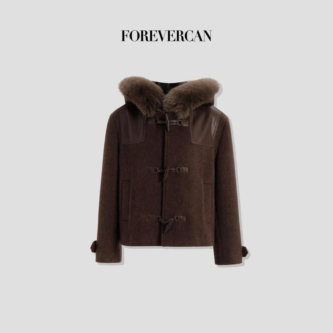 FOREVERCAN“赫尔辛基”客订狐狸毛领羊毛呢复古连帽外套 SC22502
