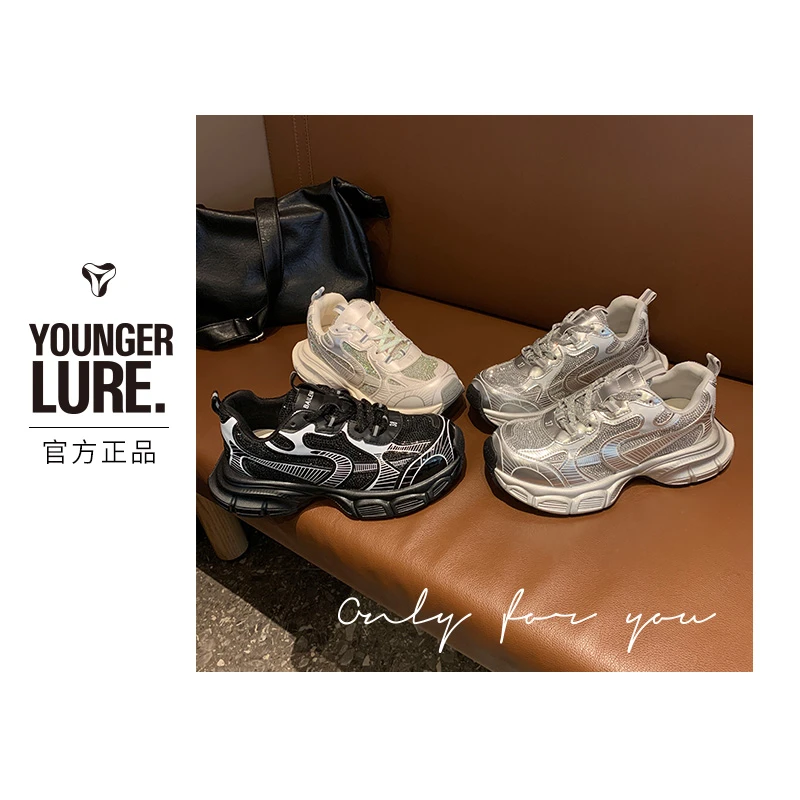 S&J【时尚】XL266女鞋2024透气春季潮流厚底ins网面老爹鞋