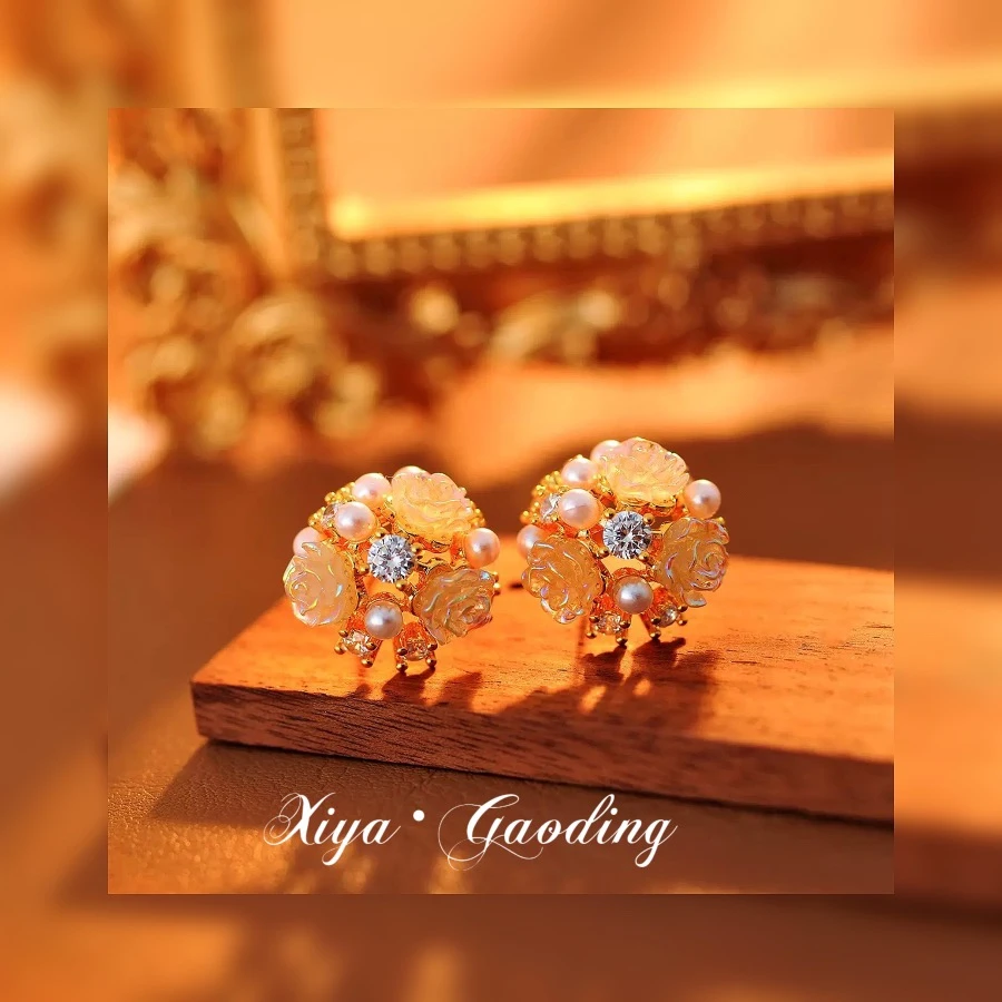 铜合金无非金属耳饰 铜合金法玫瑰花耳环A070