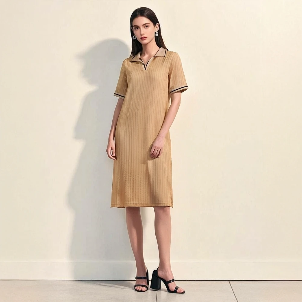 桑蚕丝柔叠绉宽松连衣裙时尚超显瘦百搭气质花色复古女士LW 1074