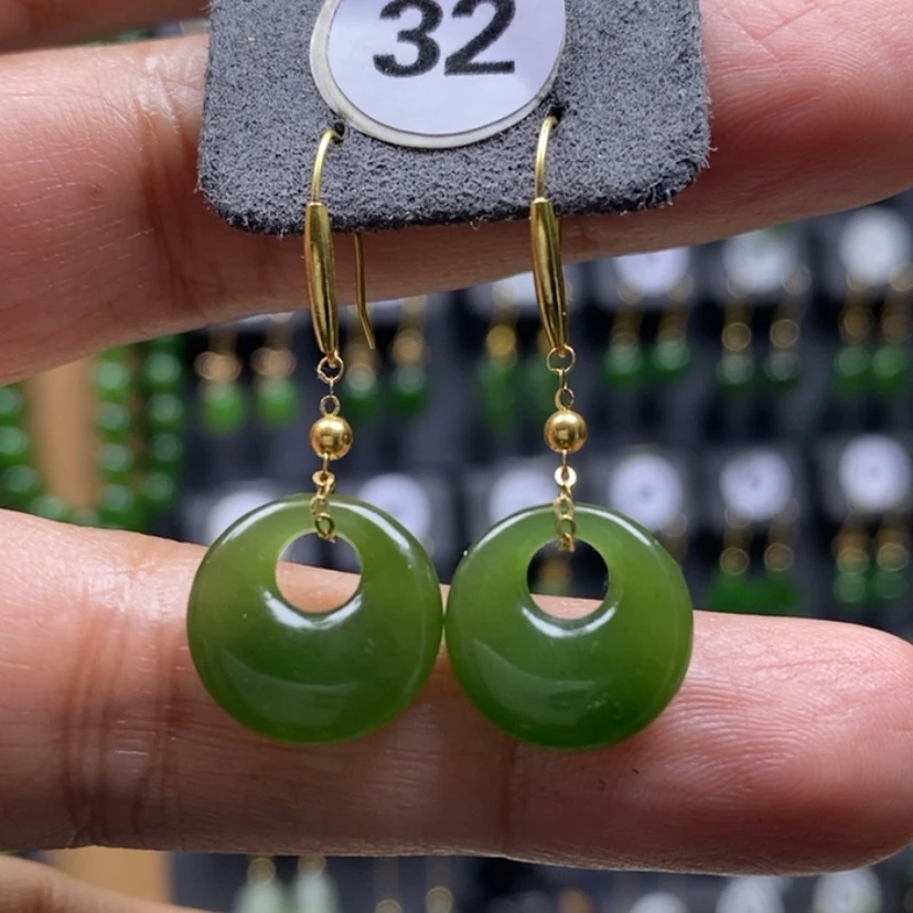 【闪购商品】和田玉耳饰18K金镶嵌13.8x3.8mm平安公主扣耳饰