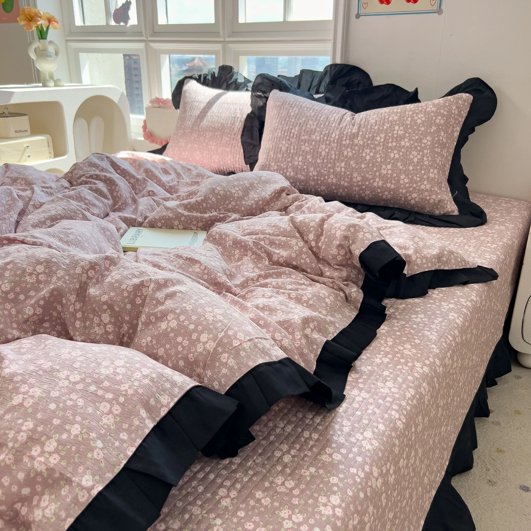 韩式风A类床上四件套双层纱母婴级四季通用被套床单人宿舍三件套