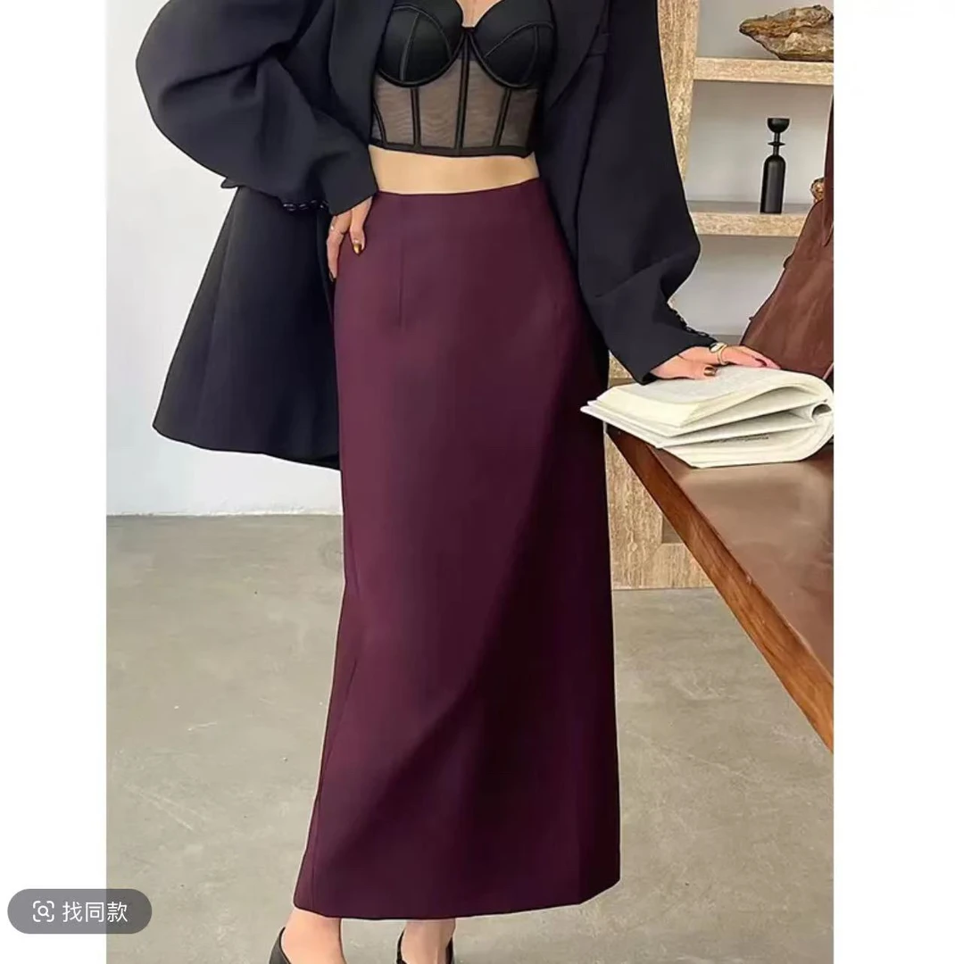 【春夏款3个裙长】气质时尚高腰显瘦复古开叉包臀百搭设计感A字裙子