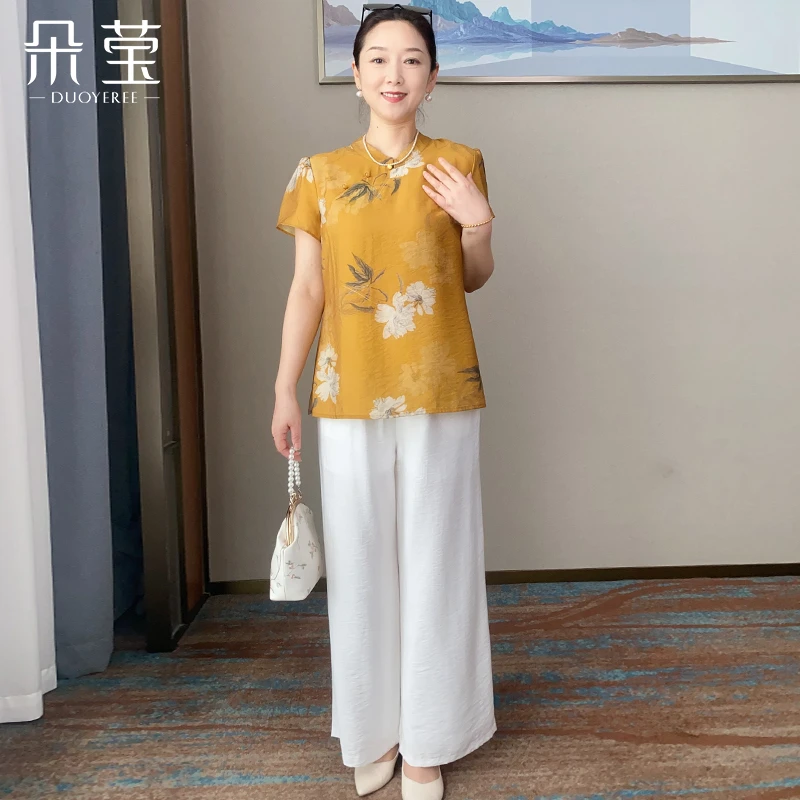 中国风休闲夏季两件套妈妈装中老年时尚套装50岁年轻气质时尚显瘦