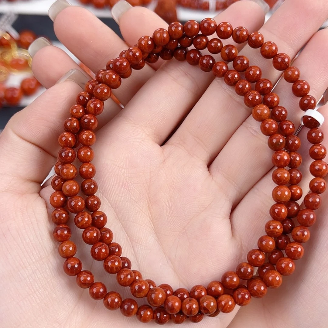 南红玛瑙未镶嵌瓦西牛血红双色5mm多圈