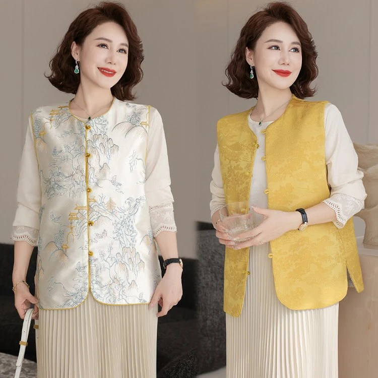 中式妈妈春装洋气国风马甲外套2025新款中老年时尚两面穿上衣女款