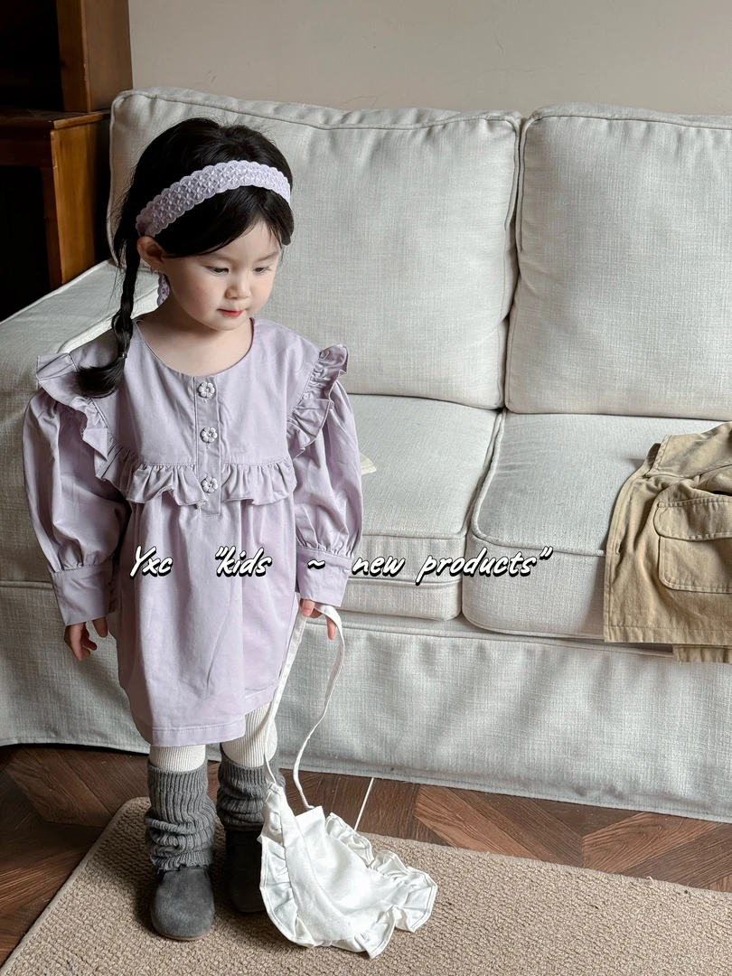 女童纽扣连衣裙洋气裙子时尚韩版宝宝小童女宝