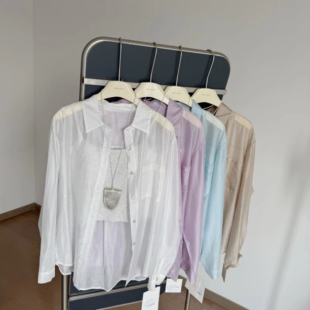 白色莱赛尔天丝简约防晒衬衫薄款女士春夏宽松休闲气质上衣