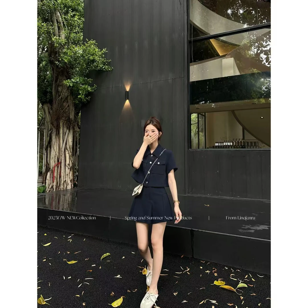 【林千入·酱紫欧尼】新款气质显瘦短袖夏季修身设计师时尚套装