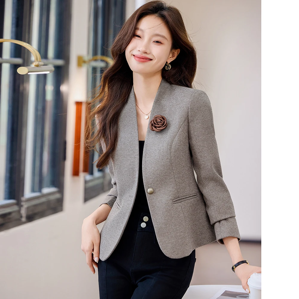 小香风无领呢子西装女2025春装新短款小个子简约修身时尚西服外套