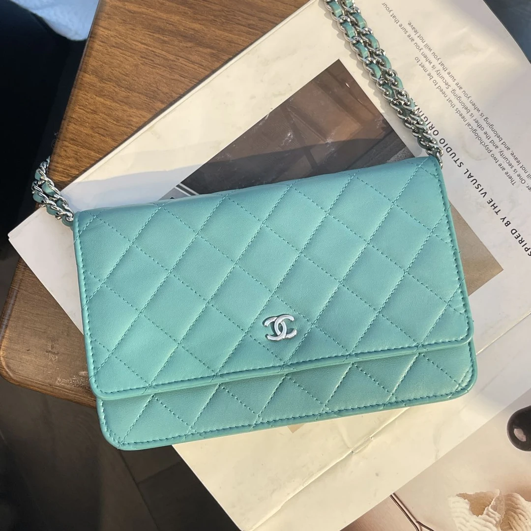 99新 Chanel/香奈儿 土耳其蓝羊皮woc单肩斜挎包