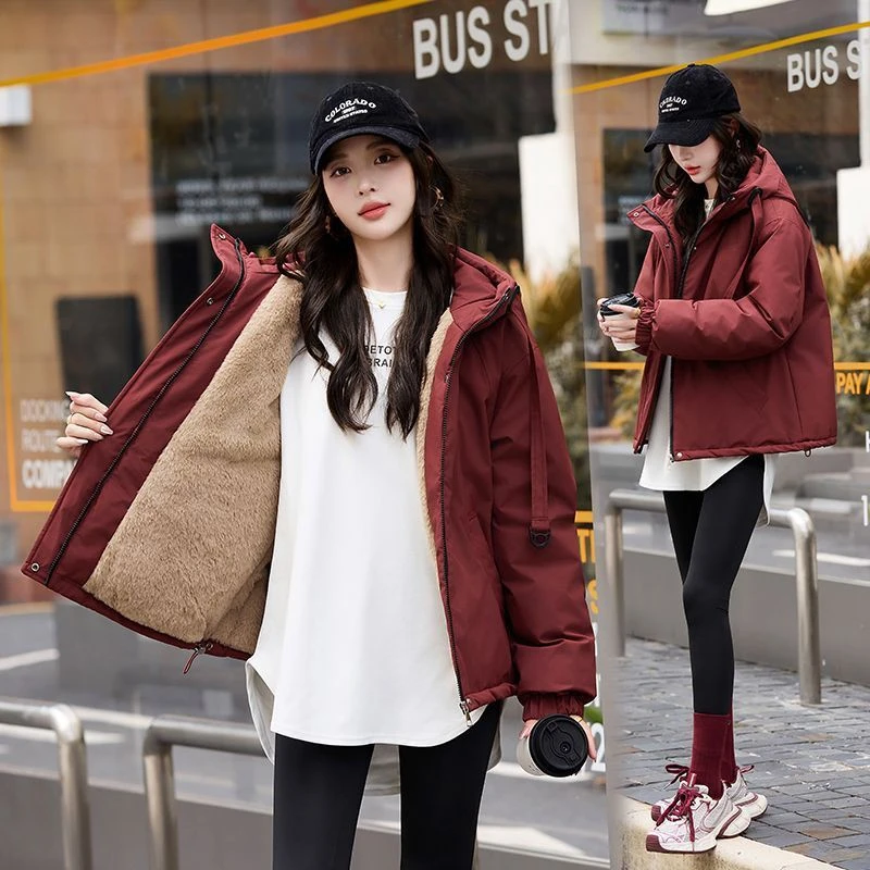 潮牌高端冬季新款女士宽松夹棉加厚棉服小个子工装冲锋衣派克外女