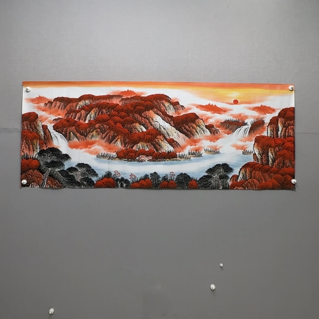 国画横幅六尺精品红山水贾敏