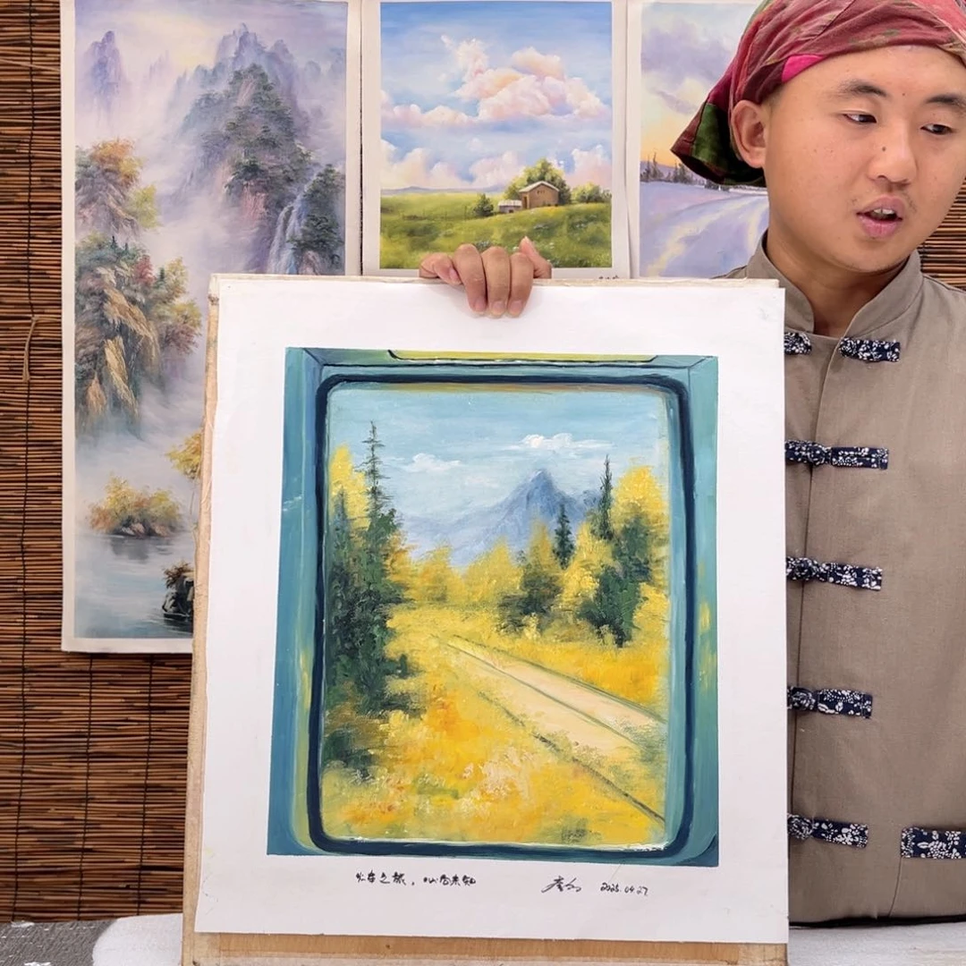 油画行路人小院绘画作品竞拍