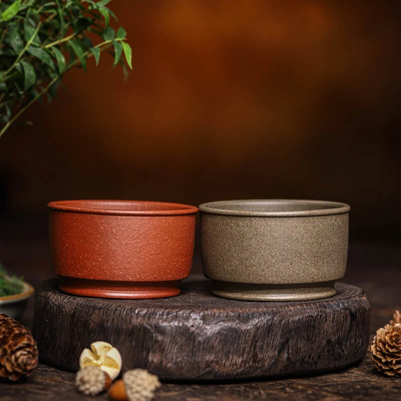 手工杯 | 泥料体验  青红普洱套组对杯主人杯  蟹壳青/红降坡