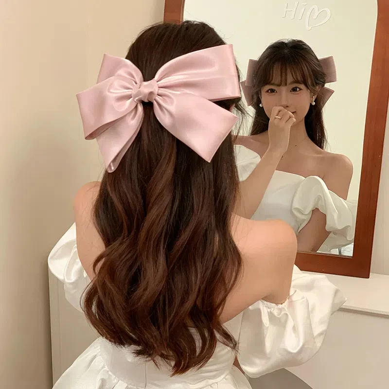 超大号蝴蝶结发夹女显脸小高级感珠光段弹簧夹后脑勺发卡顶夹发饰