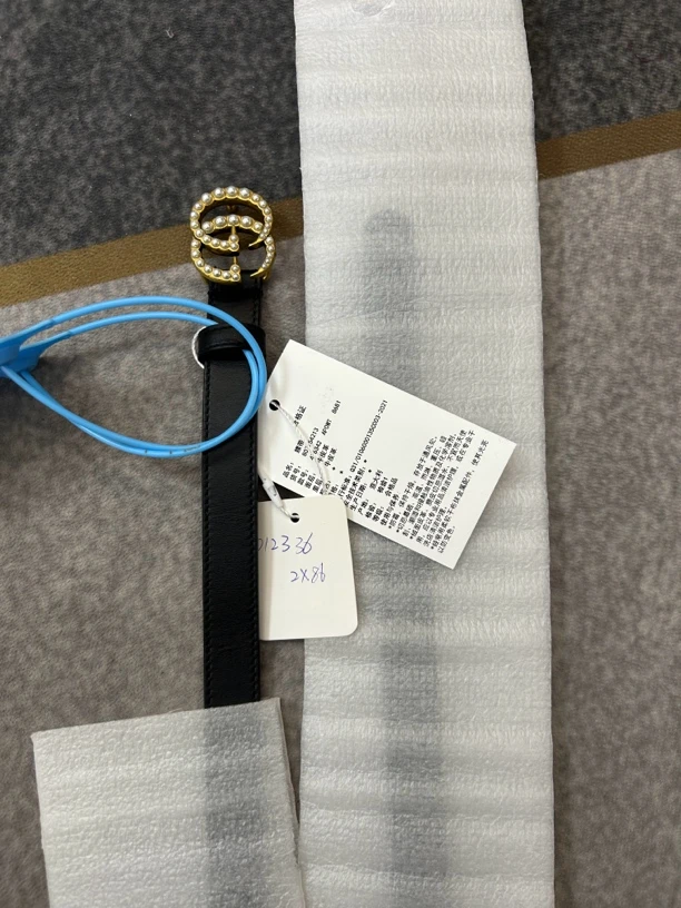 99新 GUCCI/古驰 珍珠双G黑色腰带