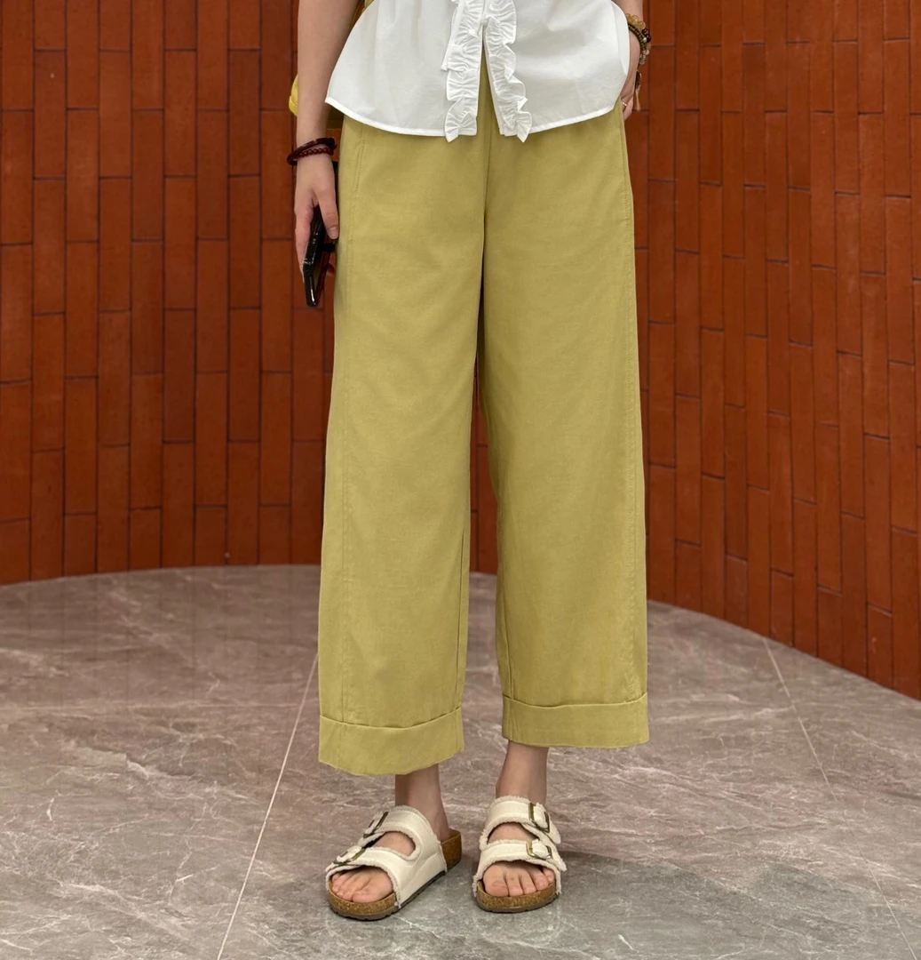 宿慕SUMU女装蕾丝花边九分裤2025新6-13夏季百搭时尚休闲裤25109