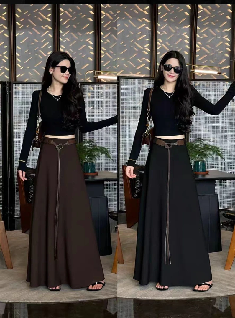 【CC】秋冬加厚新款气质百搭高腰显瘦A字版半身裙