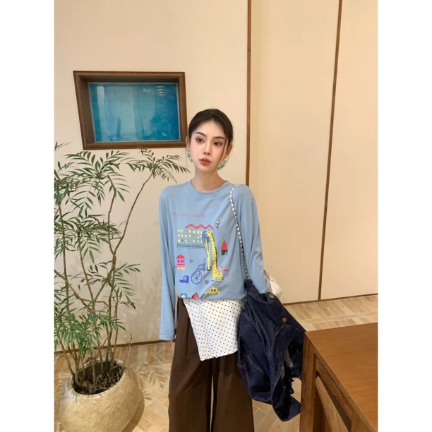 【赵小小&非正式学院】7213 长颈鹿印花长袖休闲宽松防晒慵懒风上衣