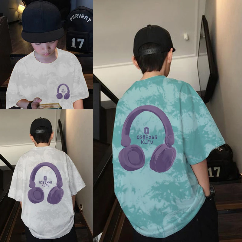 男童潮酷ins纯棉扎染短袖夏季潮流美式2025新款帅气半袖宽松T恤