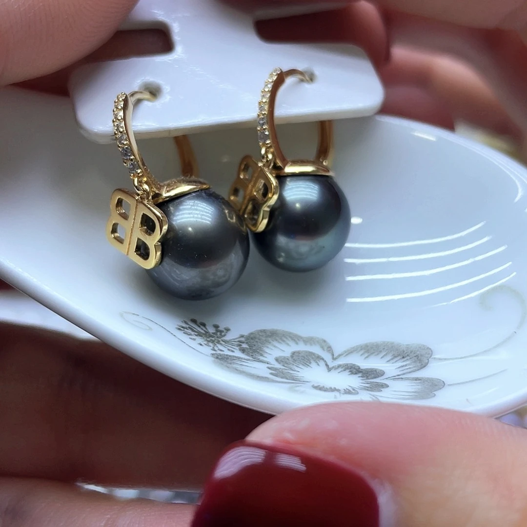 海水珍珠耳饰银S925镶嵌