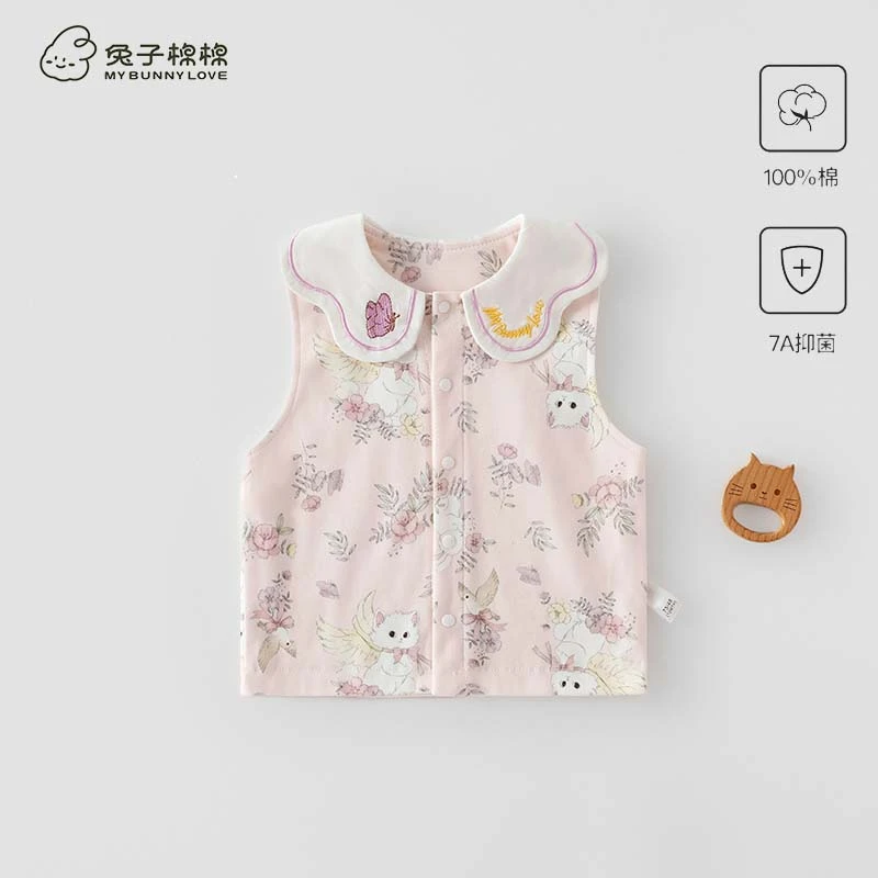 婴儿春秋款双层纯棉对开马甲男女宝宝森系7A抗菌加厚保暖坎肩外套