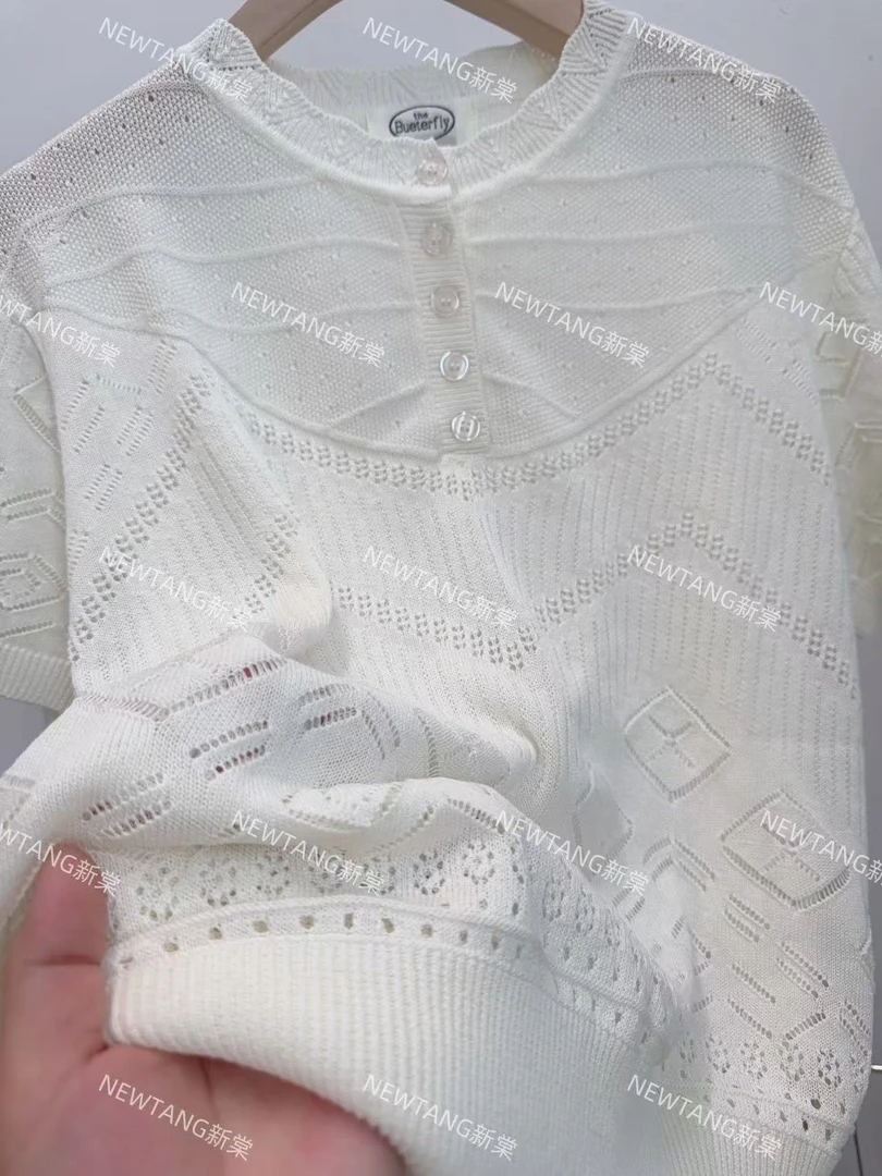 【地上霜】292高货洋气时尚女夏季新款镂空短袖