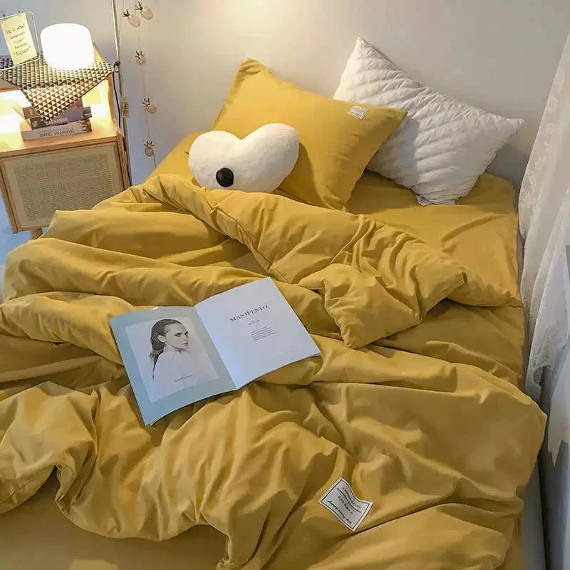 C0004水洗纯色四件套被子床品套件网红款床上用品磨毛韩式简约