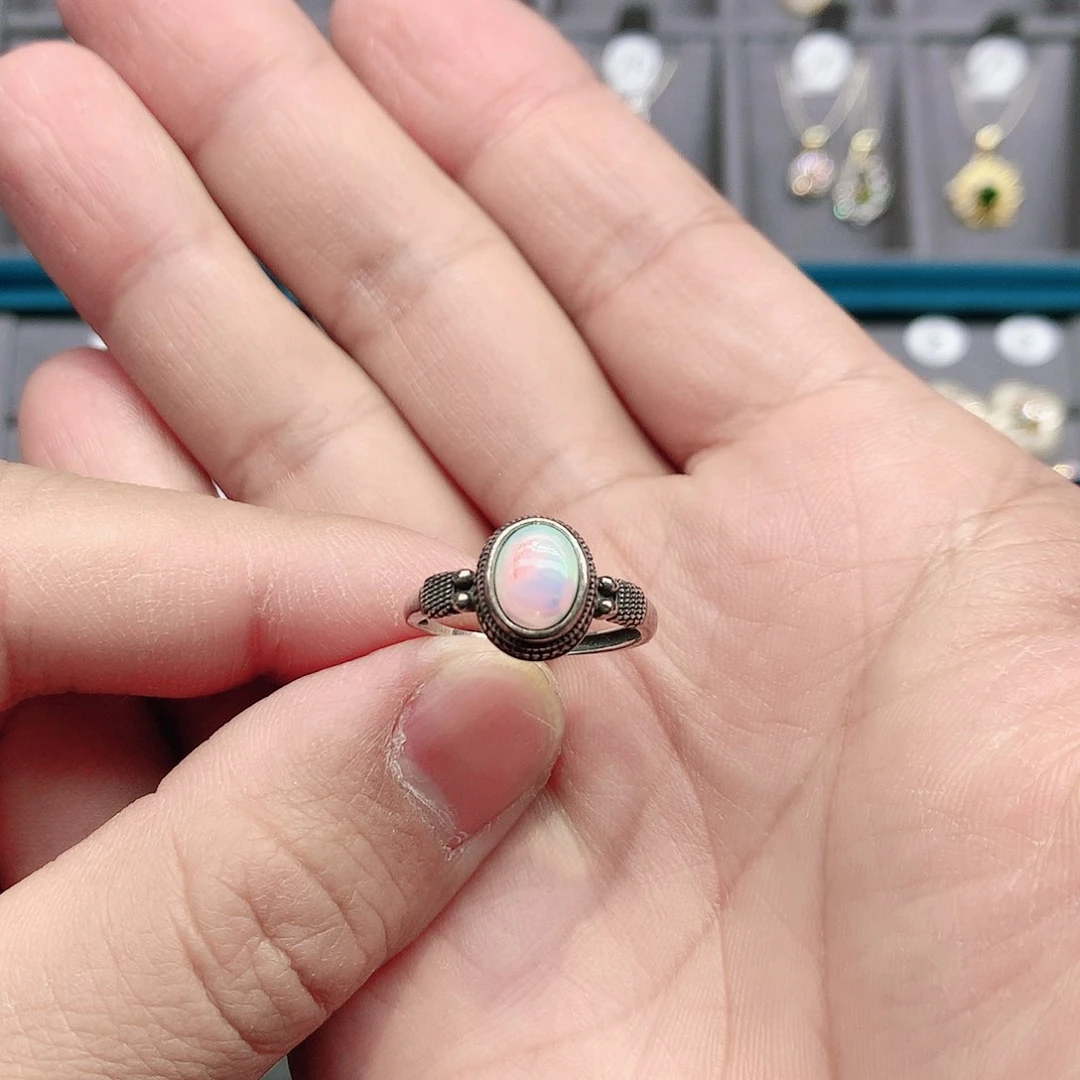 欧泊戒指银S925镶嵌欧泊戒指