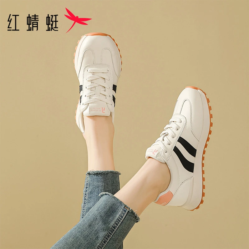 红蜻蜓阿甘鞋复古休闲鞋女2025春季新款厚底舒适跑步运动德训鞋子