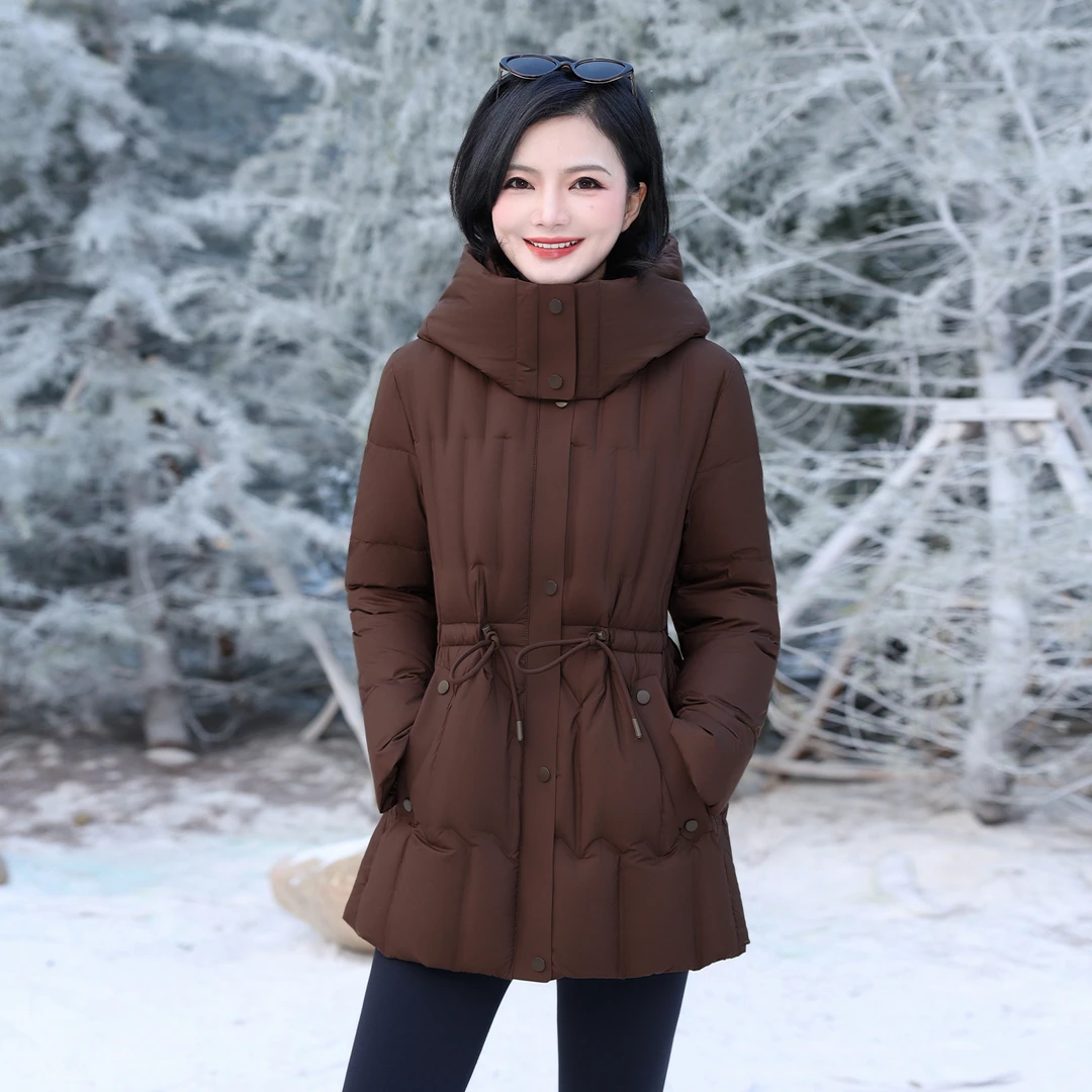 枫竺阿楠anan90白鸭绒连帽中长款加厚抽绳羽绒服女冬季防寒外套