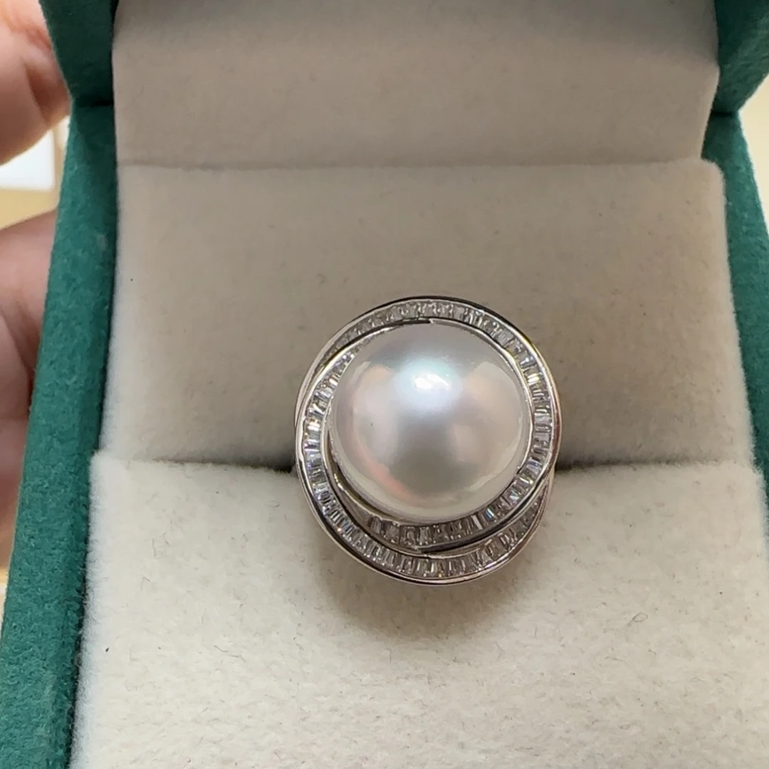 银S925镶嵌海水珍珠戒指