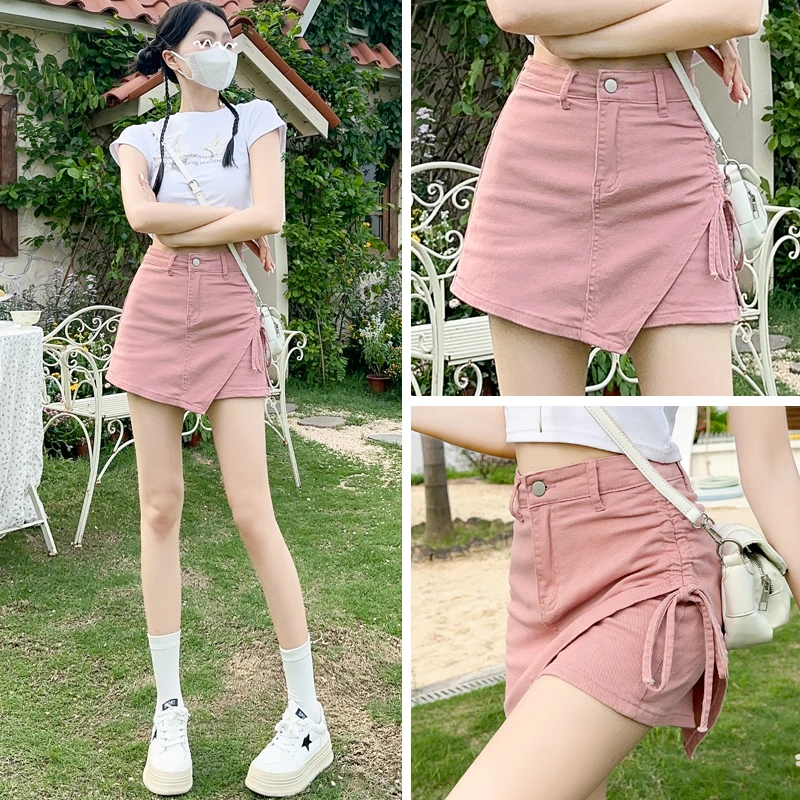 粉色高腰牛仔半身裙女2024年新夏天薄款显瘦小个子a字包臀短裙子