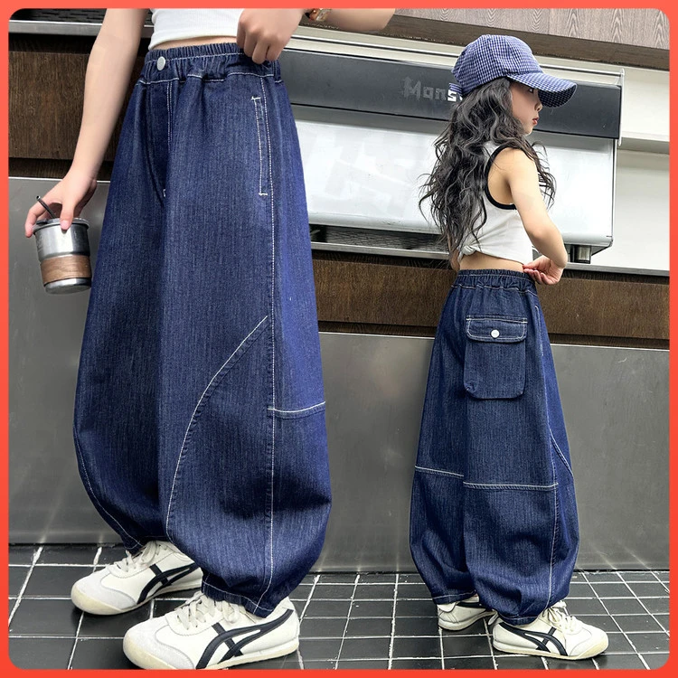 儿童夏季天丝牛仔裤2025新品女童工装裤中大童学生版宽松阔腿裤潮