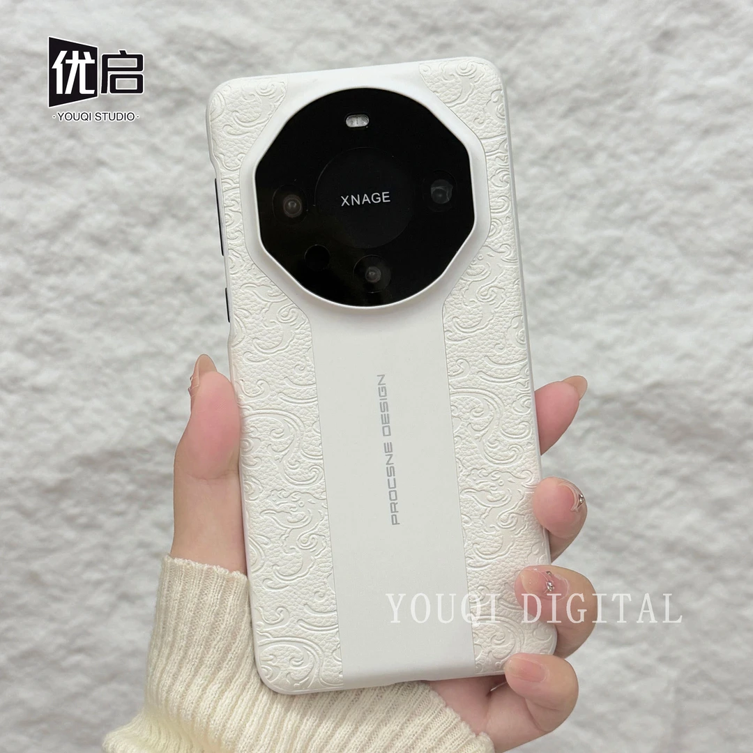 秒变保时捷适用华为mate60手机壳国风龙纹皮质mate60pro新款高级