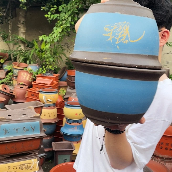 宜兴紫砂花盆25+25蓝色