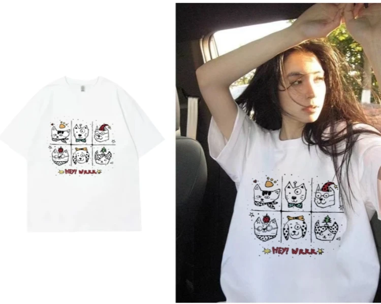 优质纯棉白色卡通印花圆领短袖T恤男女潮牌T恤学生小众韩版女装