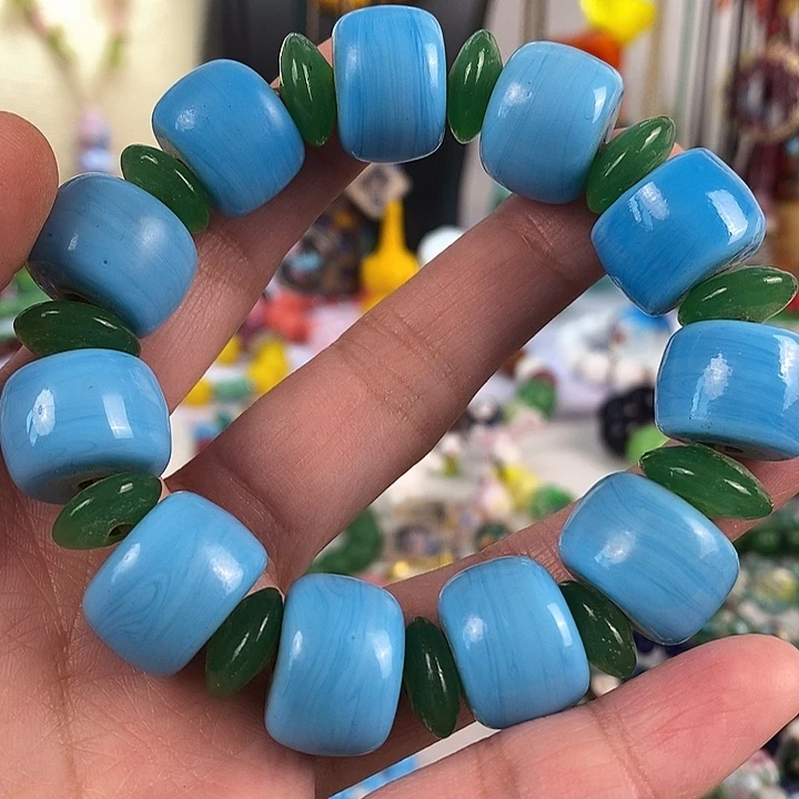 ****子琉璃DIY蓝色老土炉琉璃手串