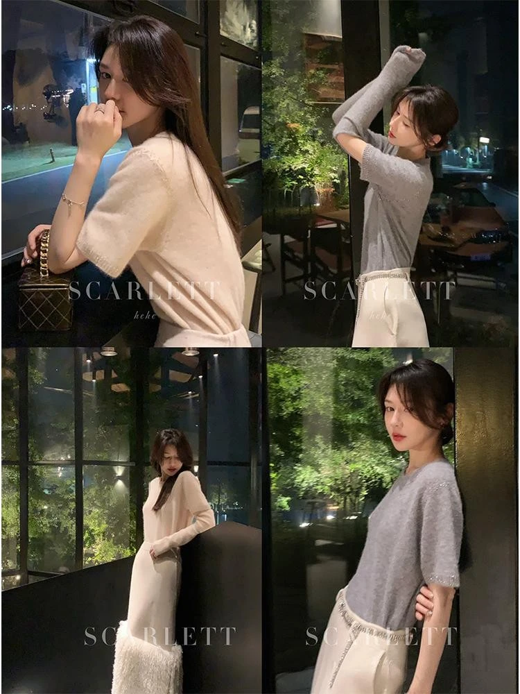 你的呵呵 秋叙 可拆分袖套羊绒圆领套头针织衫 设计感修身毛衣