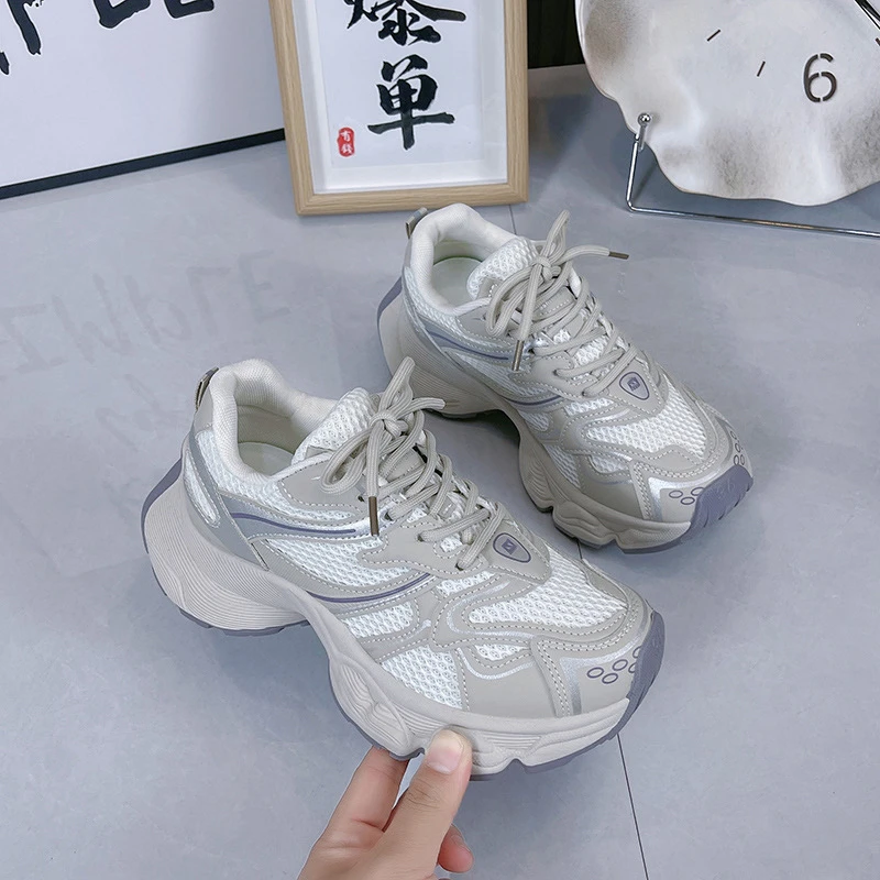 【TW】明星同款夏新款老爹鞋女时尚百搭网面透气厚底增高休闲运动鞋