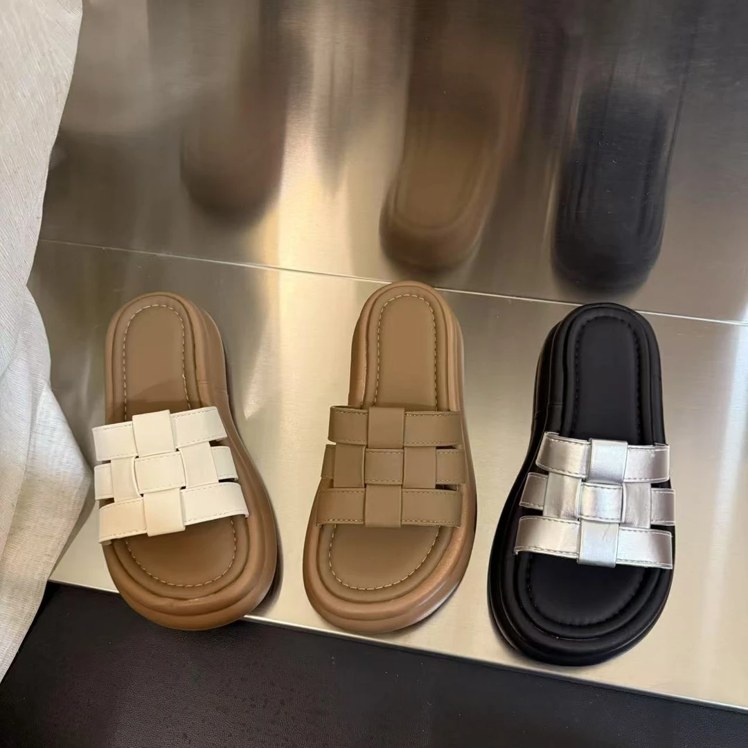 2025年春夏季新款时尚罗马风编织厚底外穿女小个子增高女拖鞋